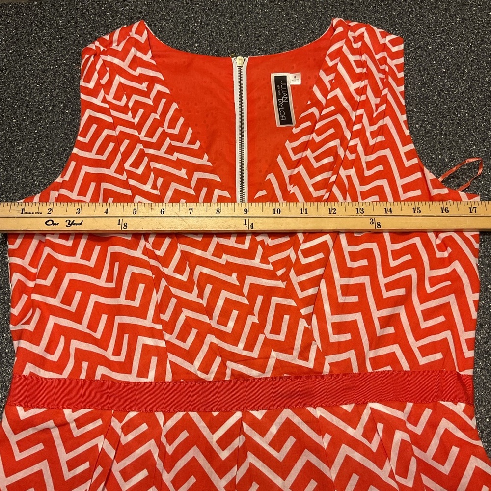 ❤️3/$15 Julian Taylor Orange and White A-Line Sleeveless Dress - Picture 4 of 7